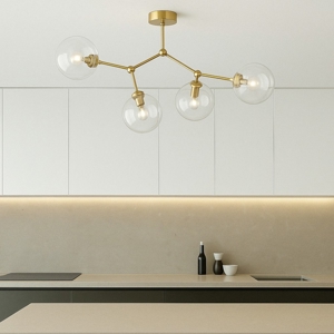 Plafoniera per cucina moderna oro 4 bocce trasparenti